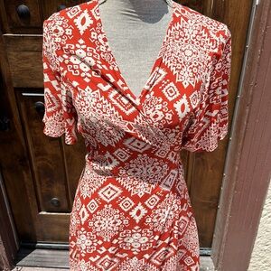 Orange and Beige Wrap Dress, size M